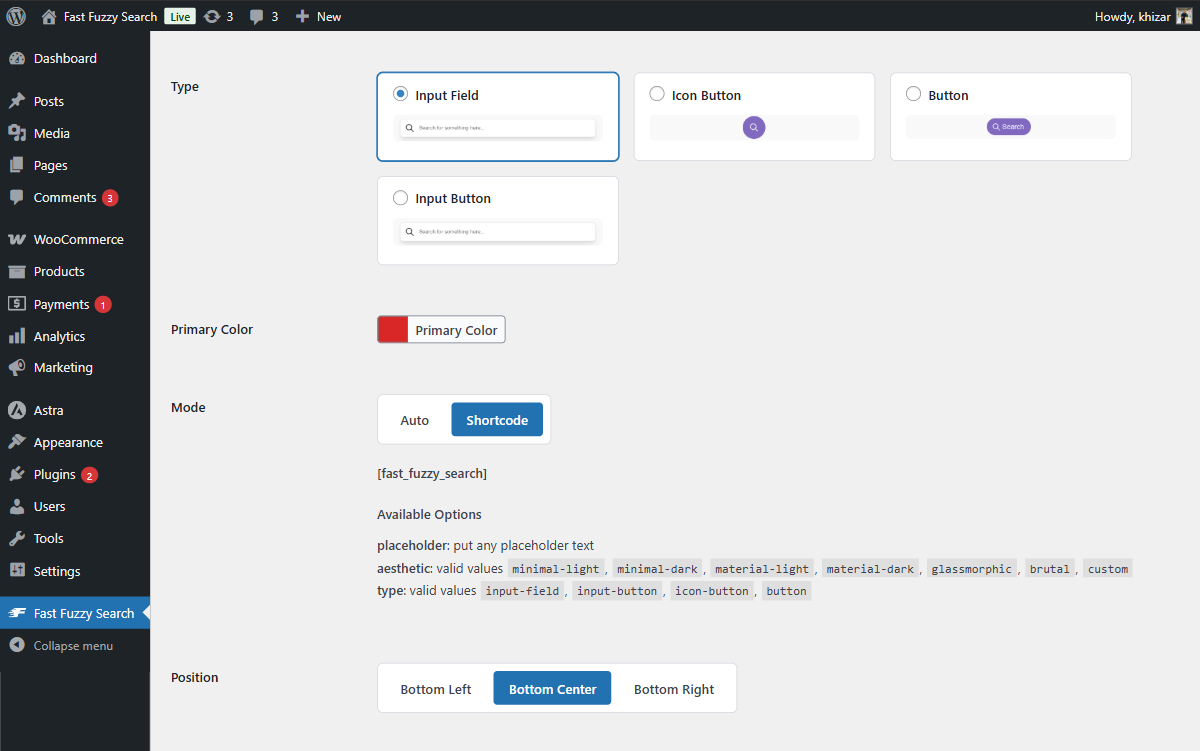Backend options showing more options