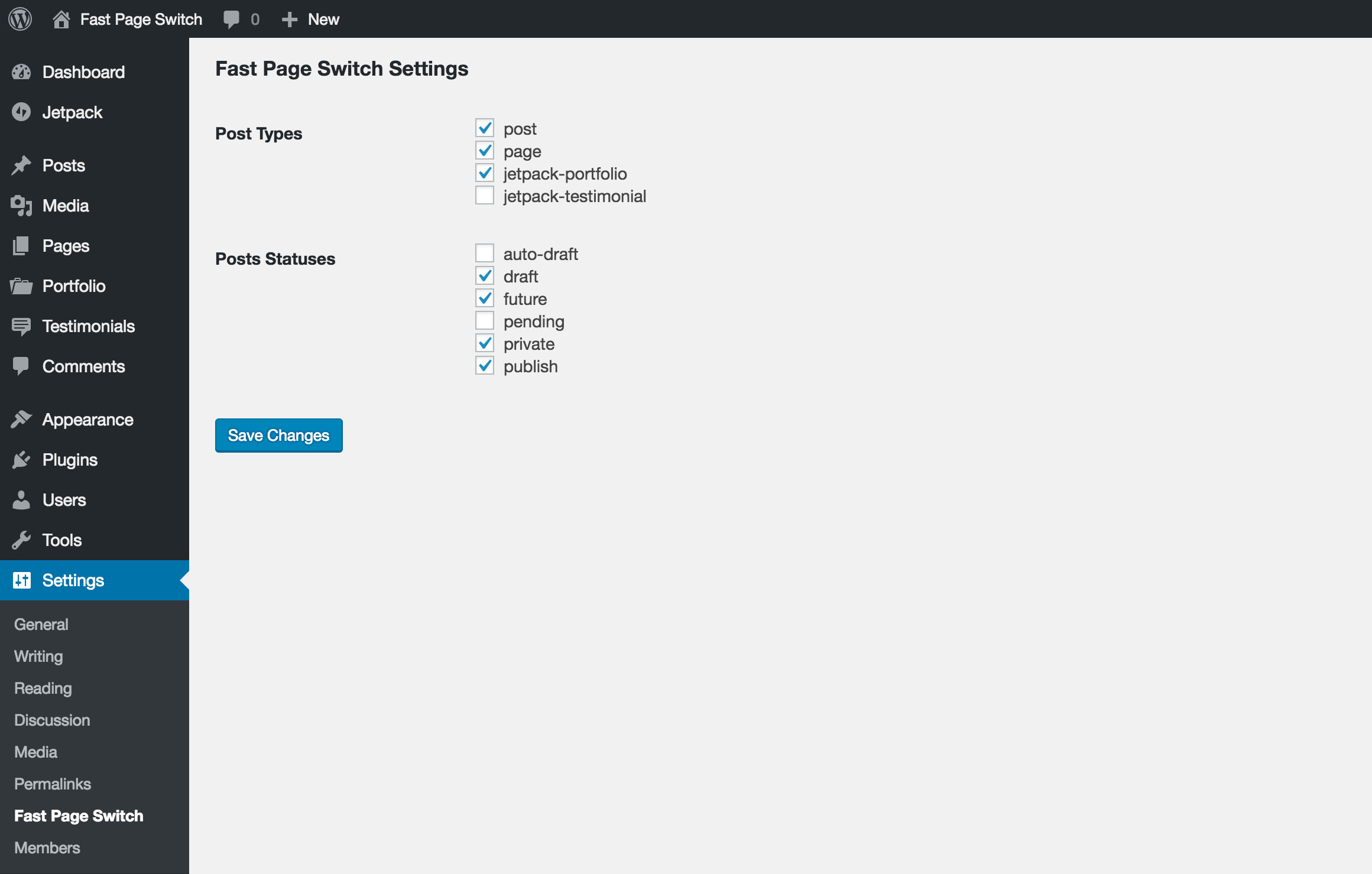 Preview of the admin settings page (since v1.4).