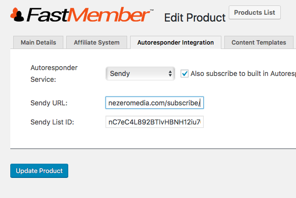 Enter your Sendy URL and list ID
