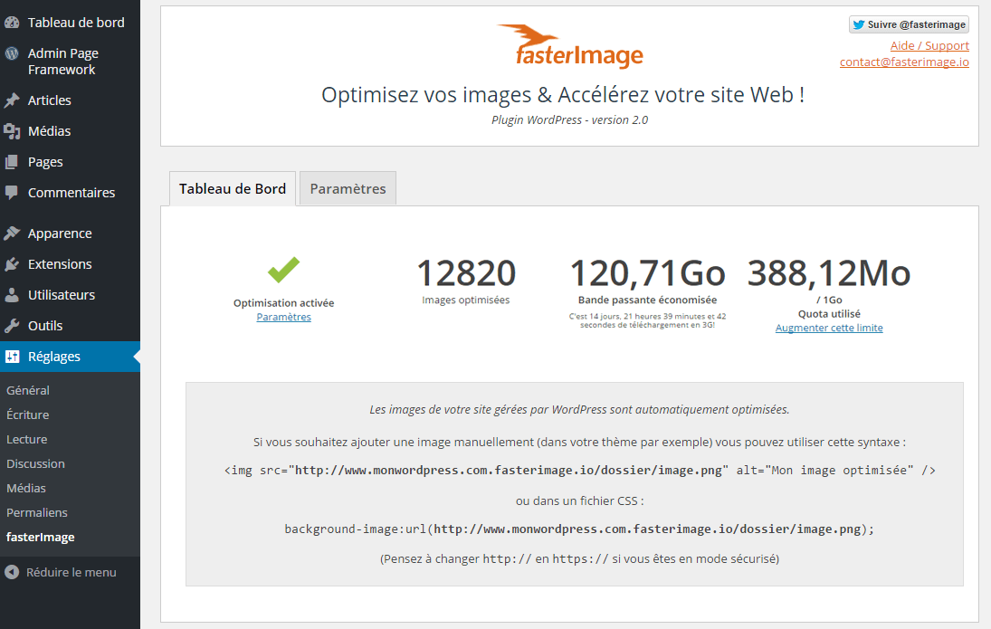 Réglages de fasterImage