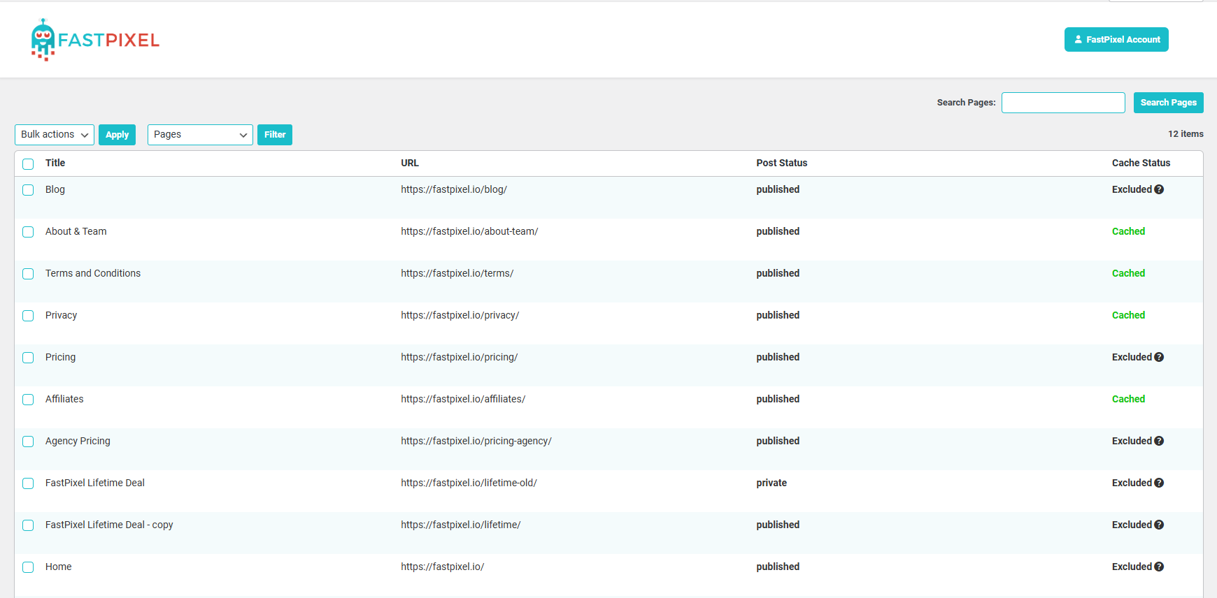 Settings page - Presets