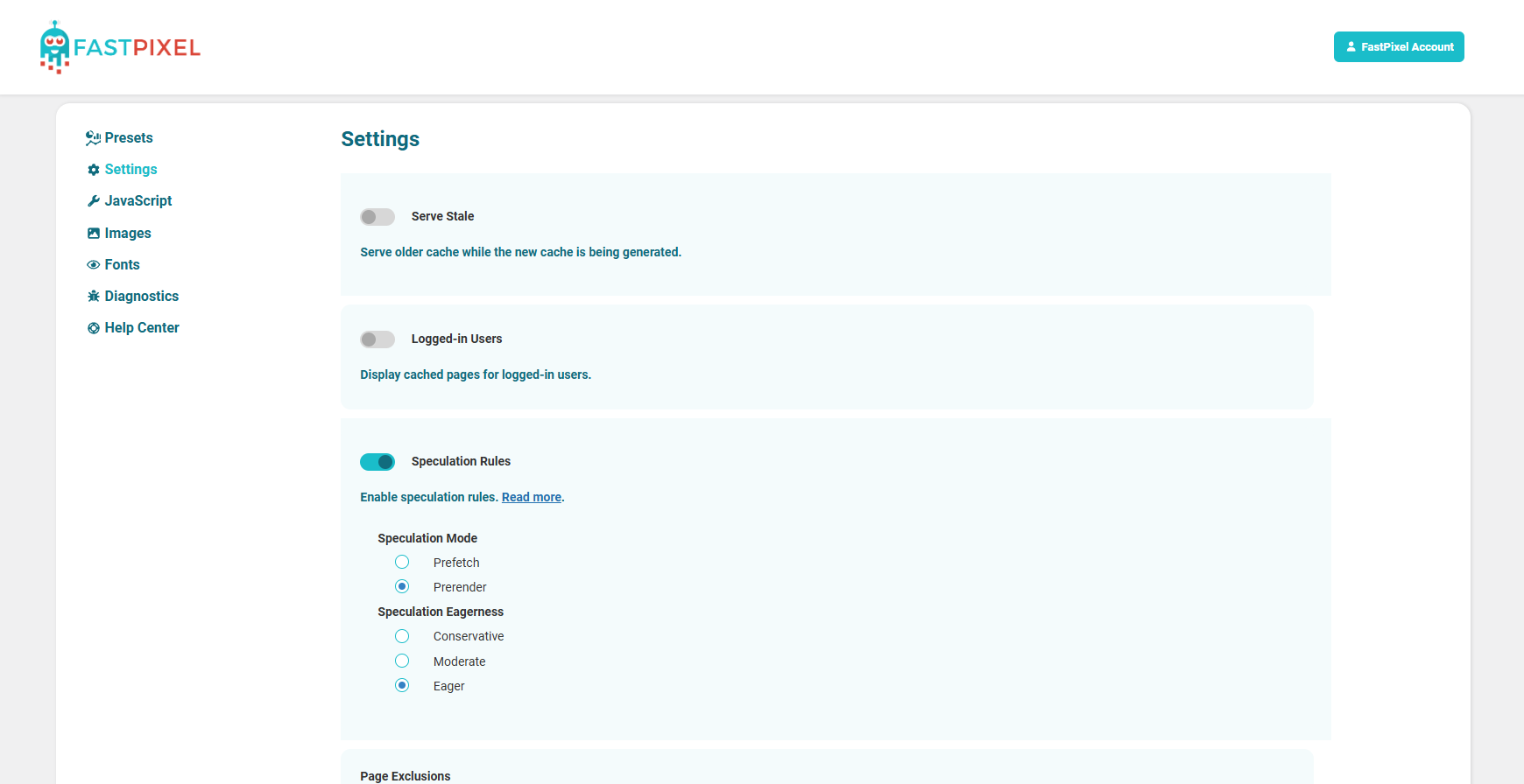 Settings page - JavaScript settings