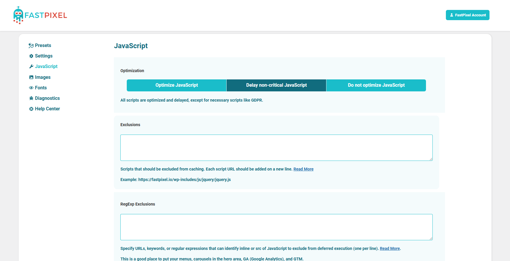 Settings page - Images