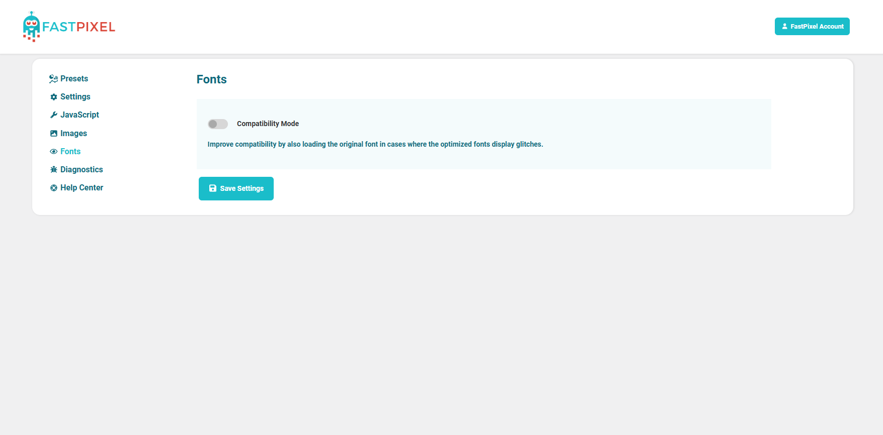 Settings page - Diagnostics