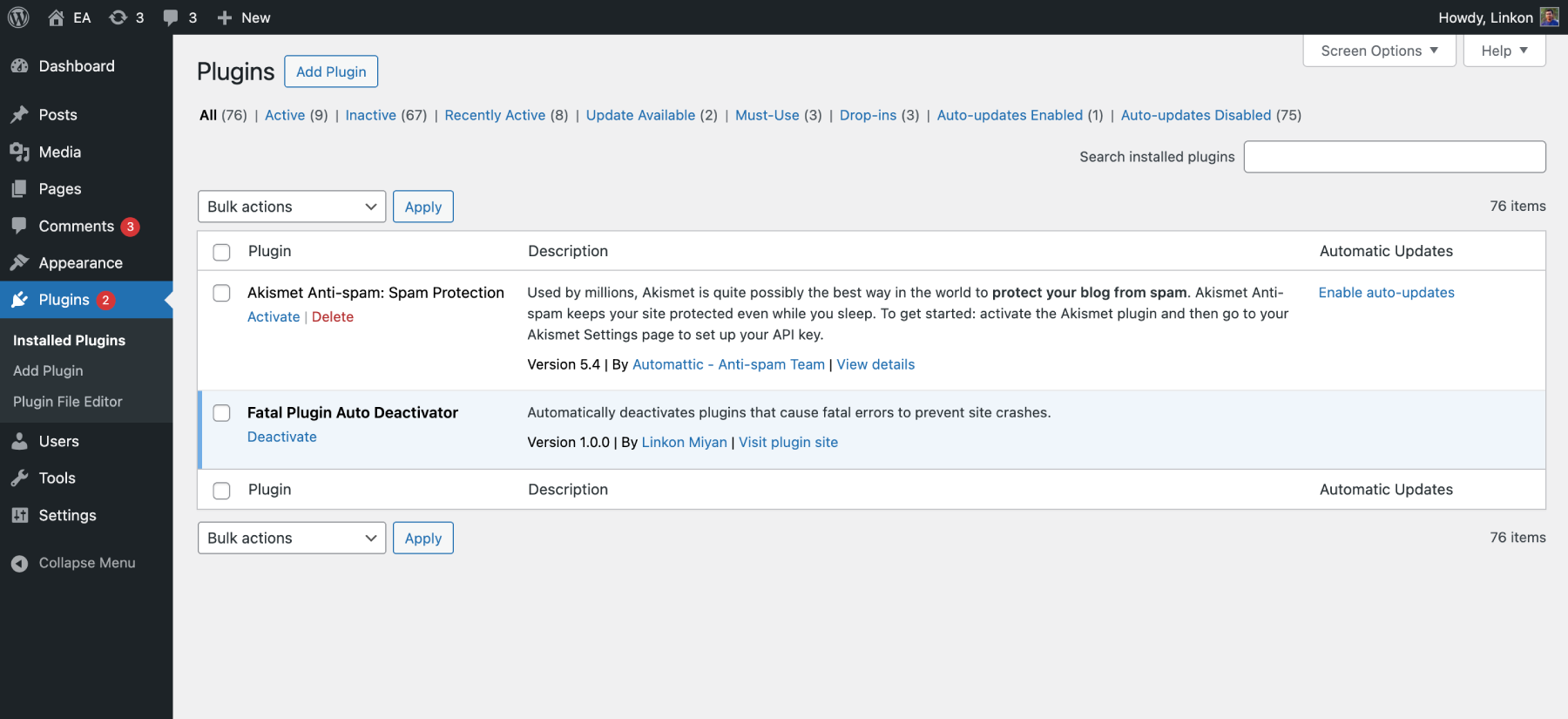 Plugin causing fatal error was auto-deactivated for site safety.