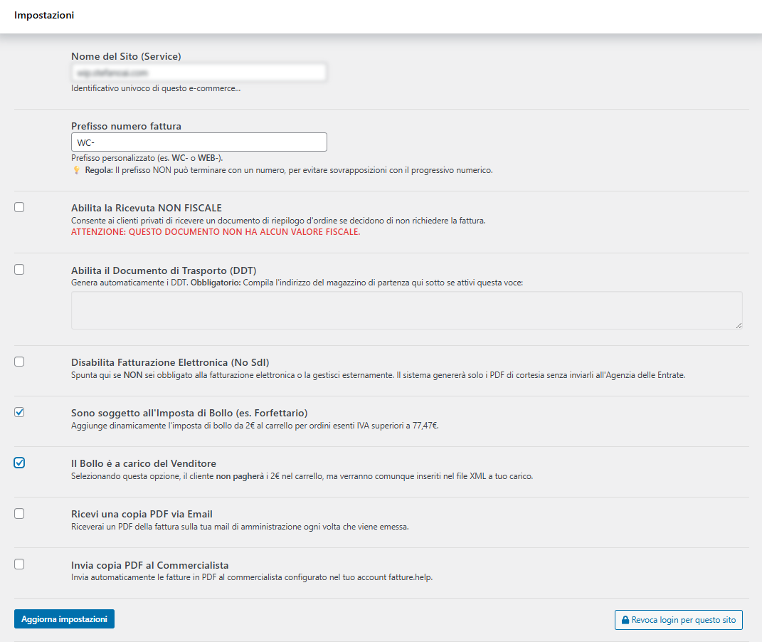 Integrazione nell'Ordine: Stato fattura "In attesa di pagamento".