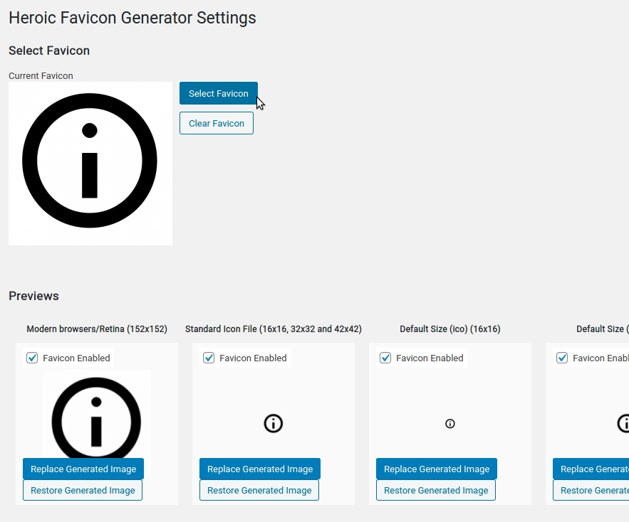 Favicon Settings Page.