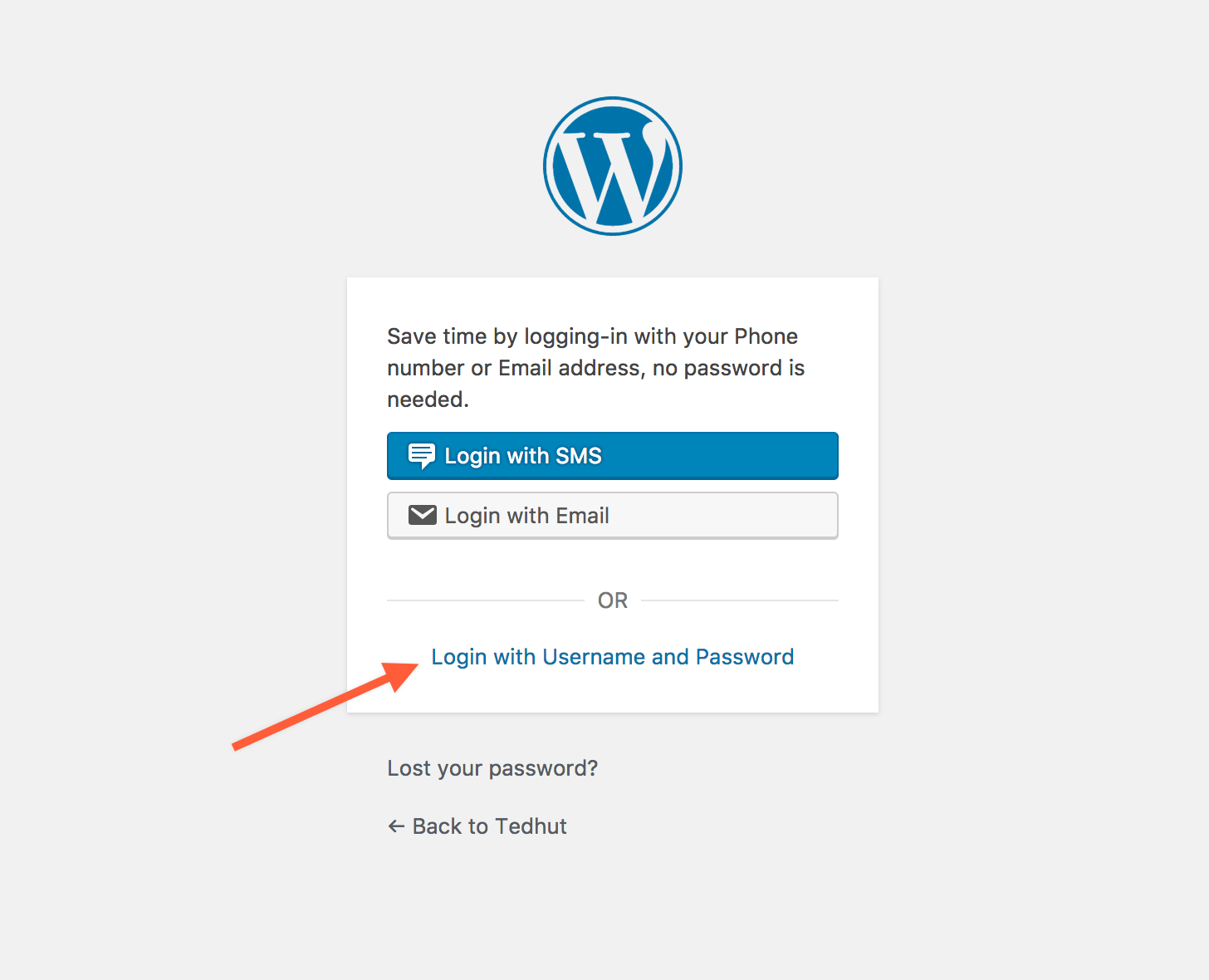 The default WordPress login screen is overridden by Account Kit.