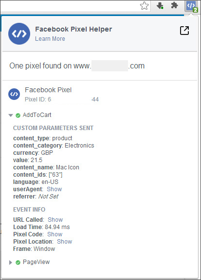 Results from Facebook Ads Manager (Pixel tab)