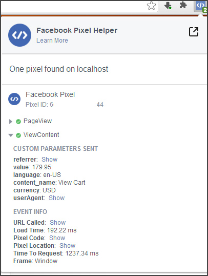 Results from Facebook Ads Manager (Pixel tab)