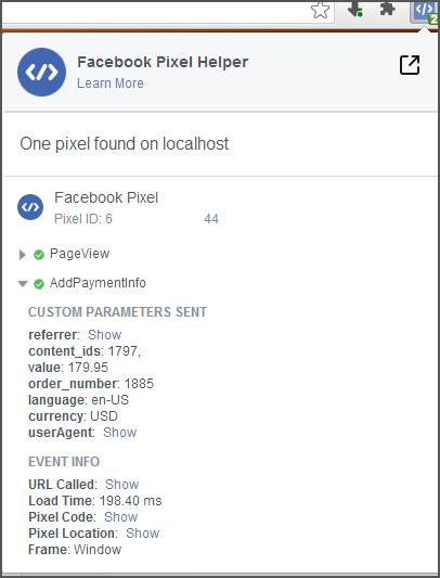 Results from Facebook Ads Manager (Pixel tab)