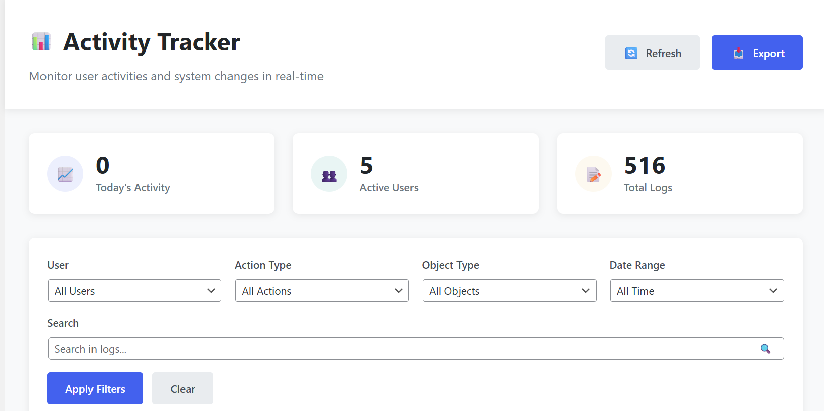 Export functionality with JSON format