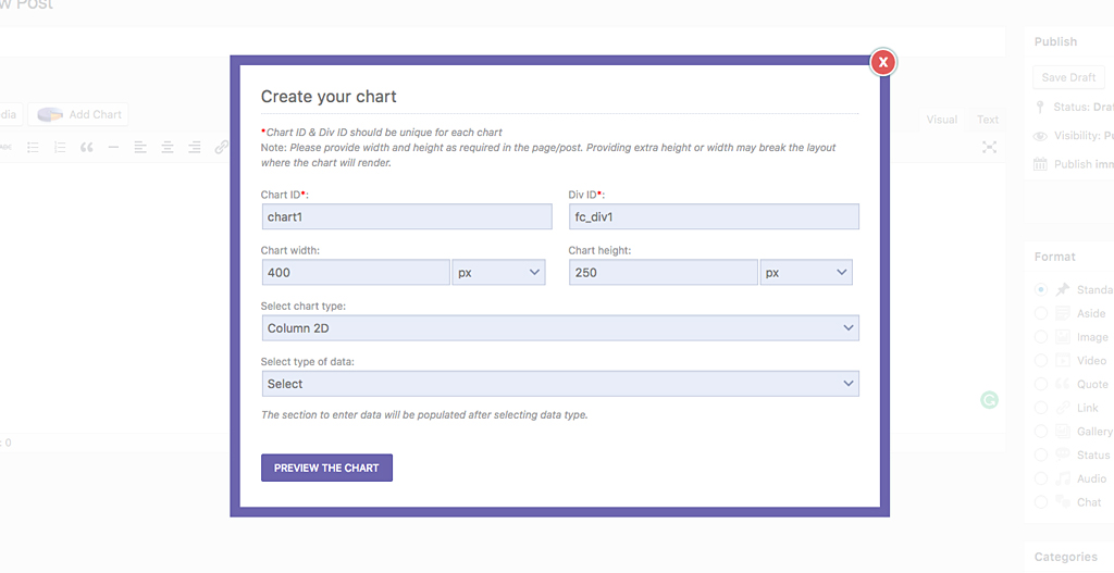 **Image 1**: The **Add Chart** besides the Add Media Button before the WYSIWYG editor, the first step in embedding a FusionCharts Suite XT chart in your page