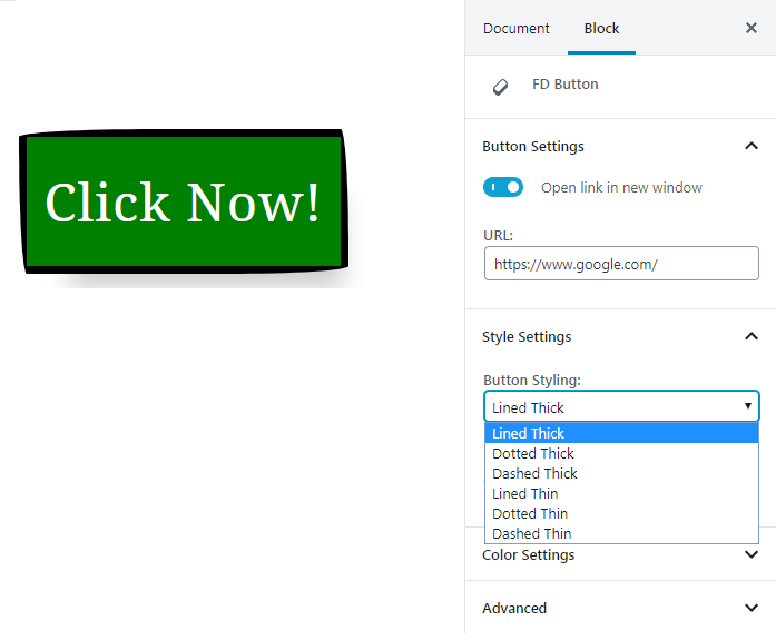 Button Styling - Lined, Dotted, Dashed with Thick and Thin options