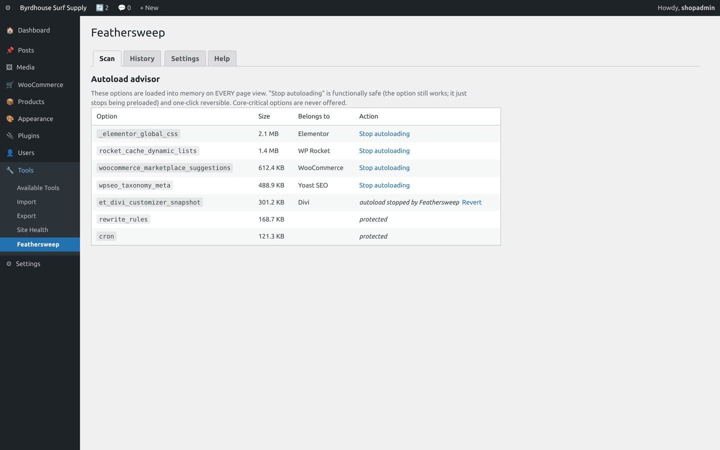 Autoload advisor: the heaviest always-loaded options, identified, with reversible stop-autoloading.