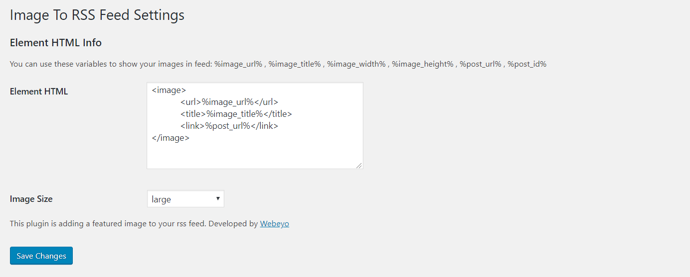 Dashboard Setting of Featured Image To RSS Feed