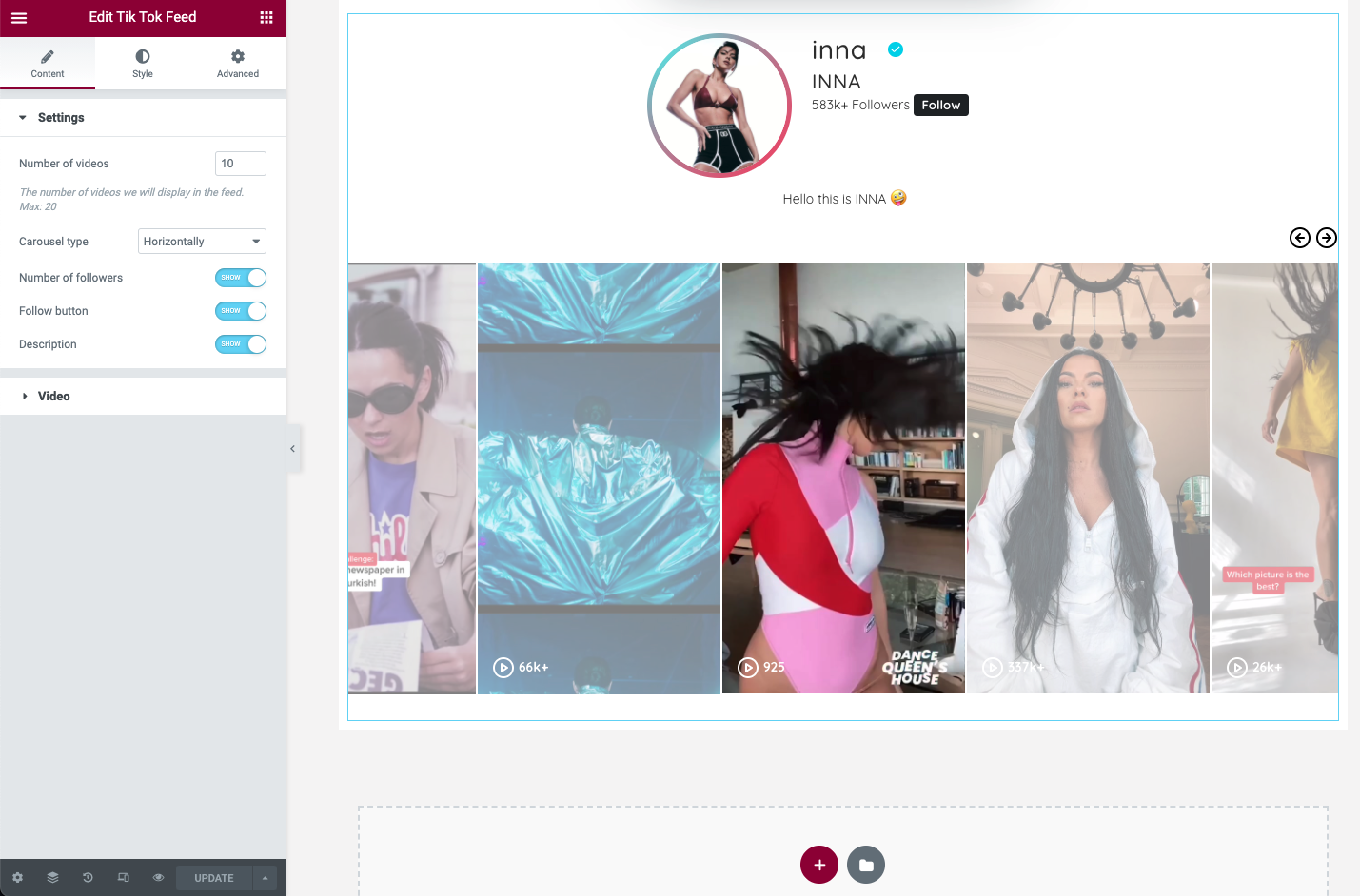 Tik Tok Feed / Feed Elementor