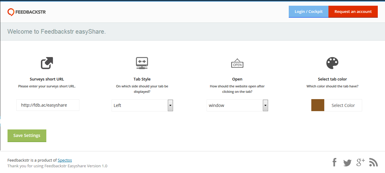 Feedbackstr easyShare Dashboard