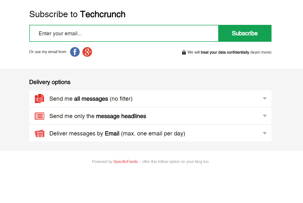 Your new feed page where users can subscribe
