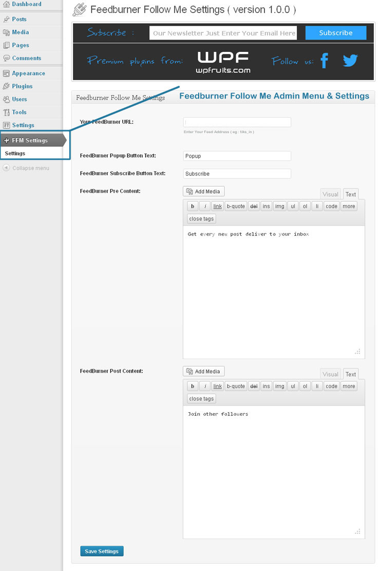 The settings page.