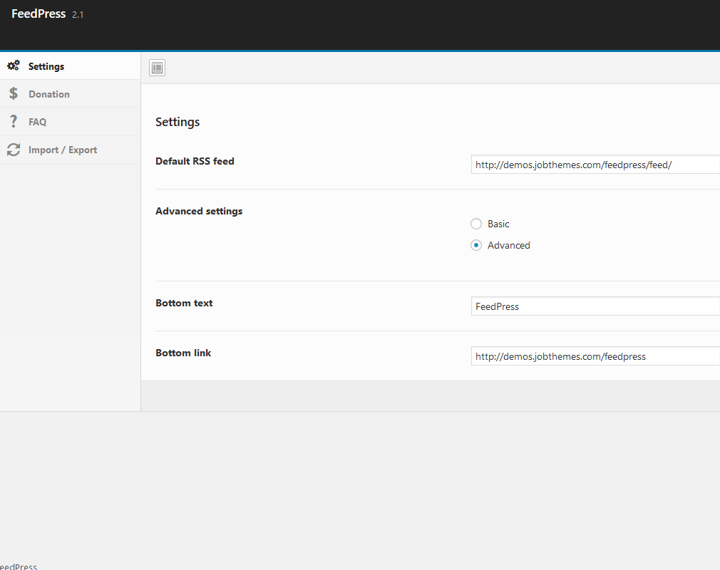 The plugin's options panel