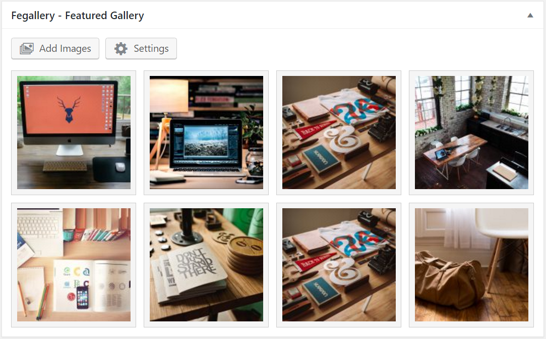 Fegallery metabox on admin post editor.