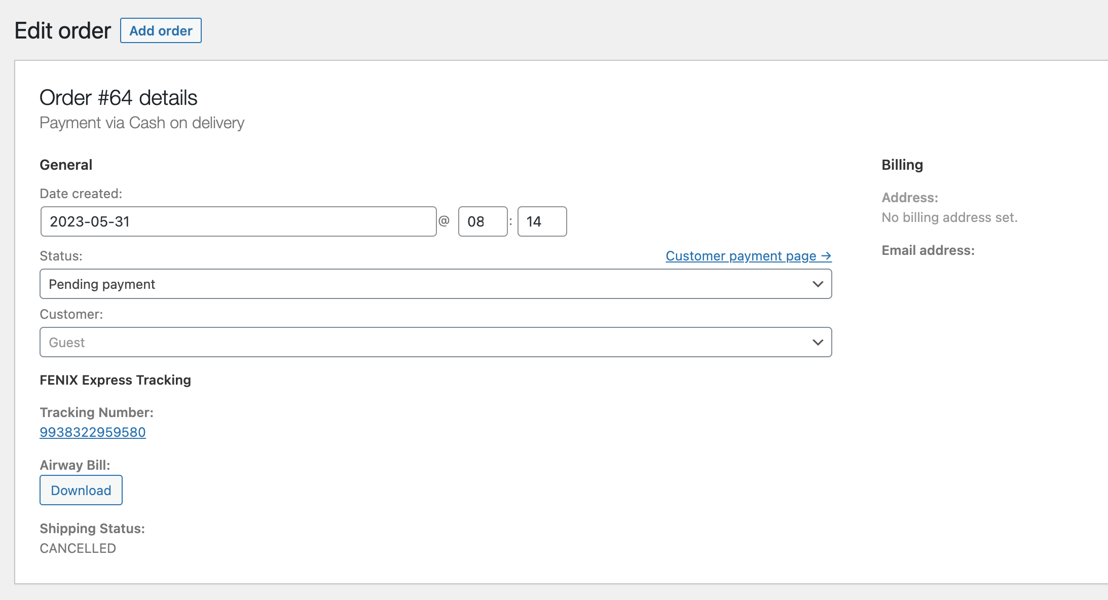 Order Screen