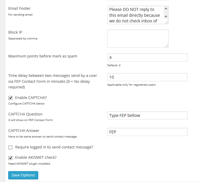 FEP Contact Form Settings 2