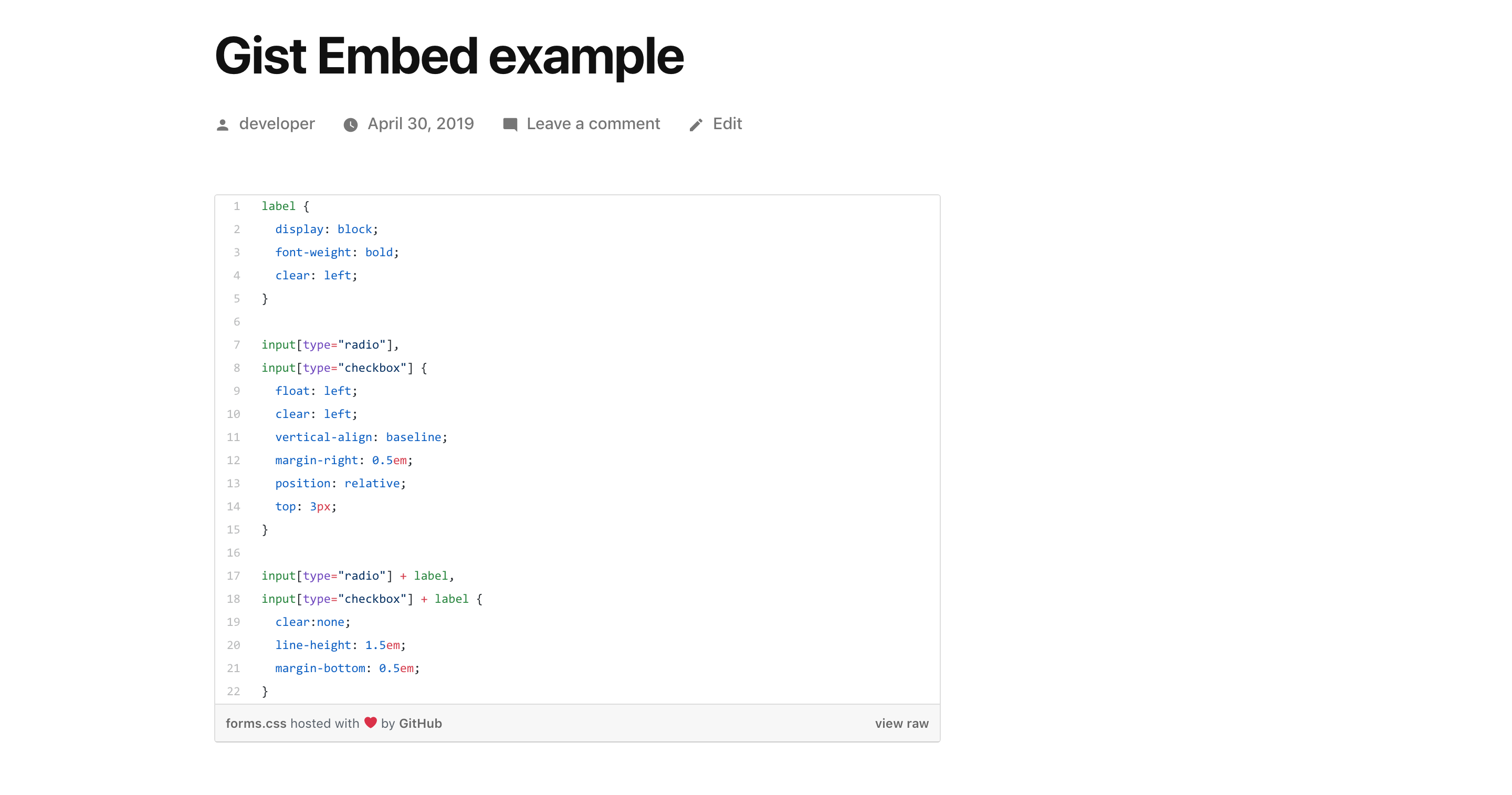 An example of an embedded CSS file.