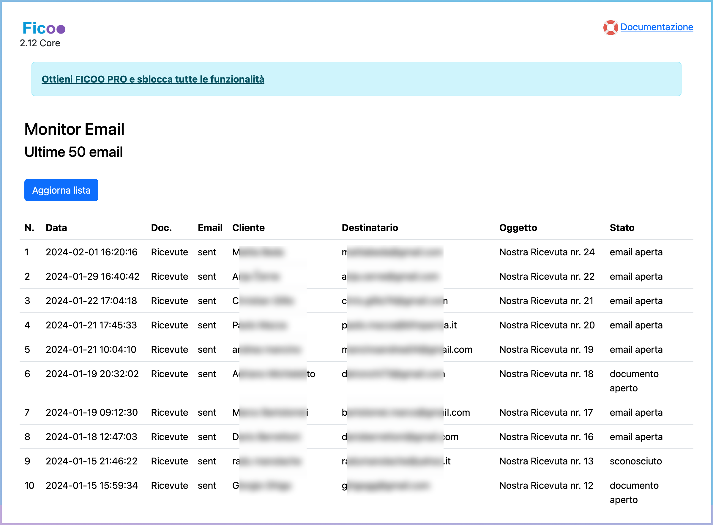Monitoraggio delle email inviate ai clienti