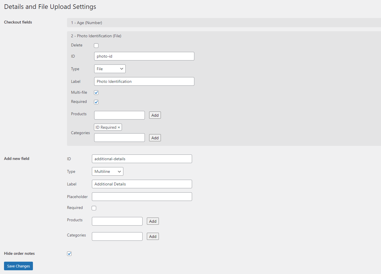 The settings page to manage custom fields.
