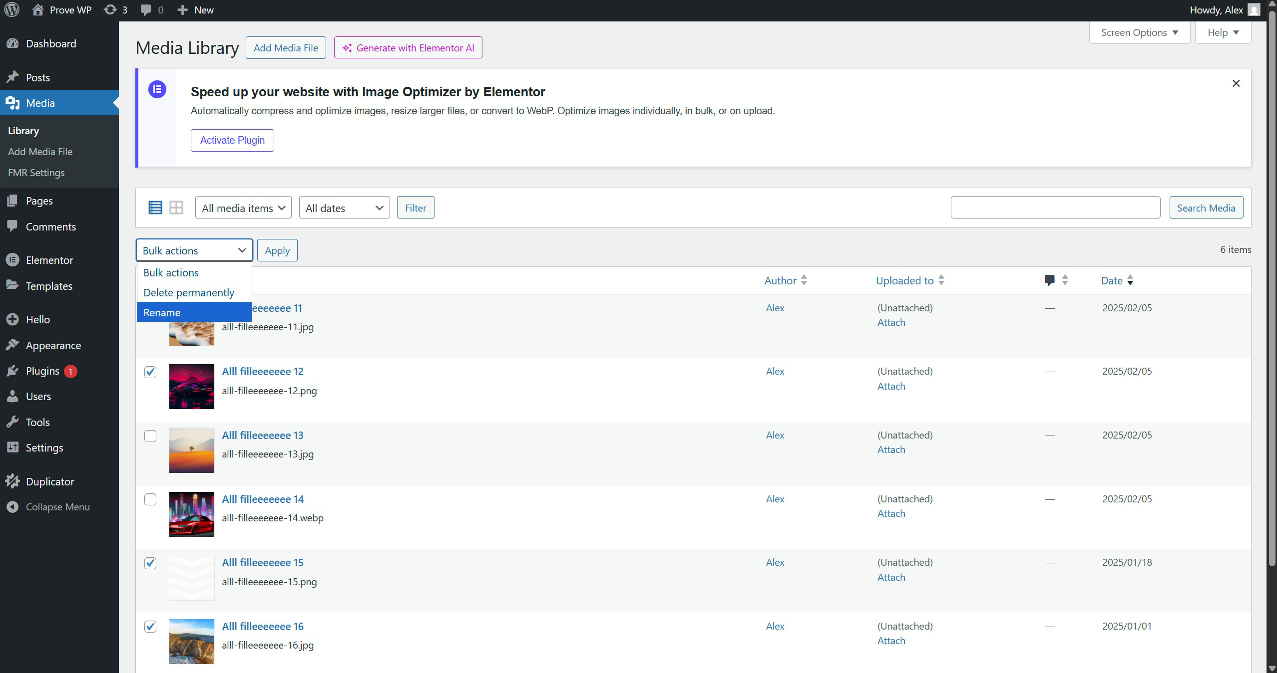 Bulk rename interface with progress indicator