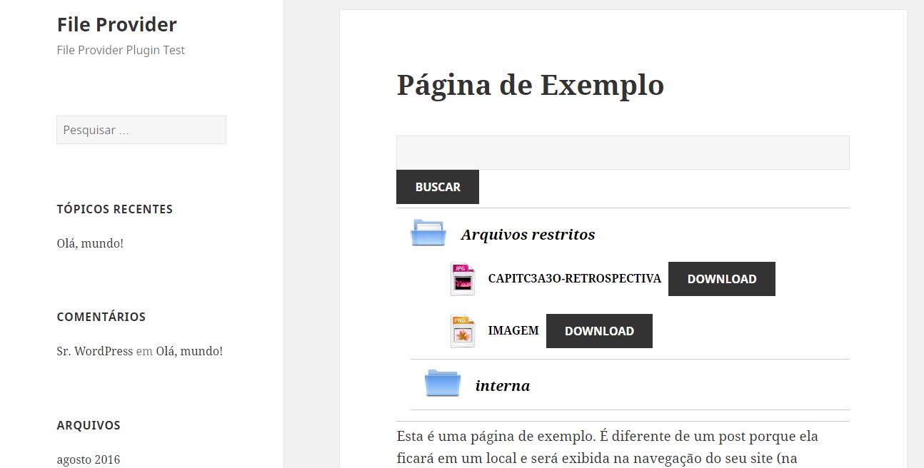Show folder into Twenty Fifteen theme - Pasta exibida dentro do tema Twenty Fifteen.