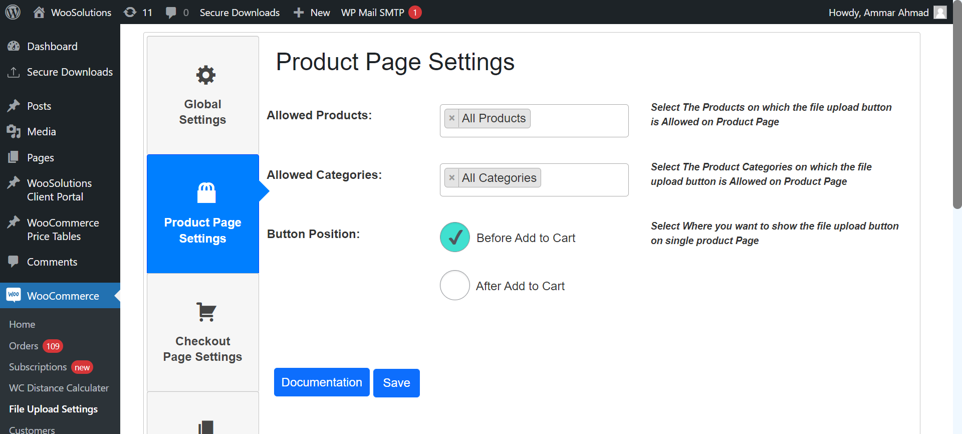 Product page Settings