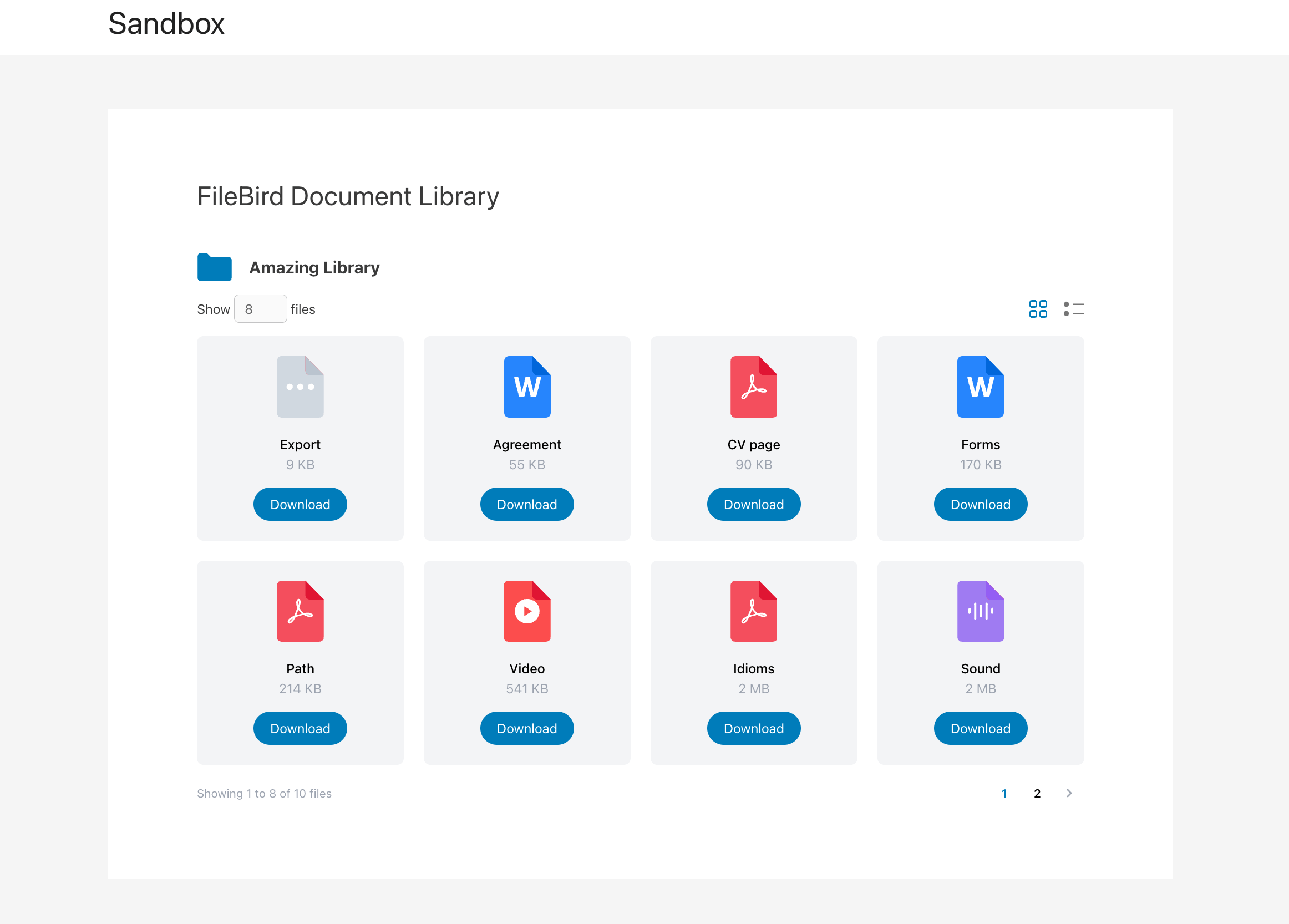 Document library published in Grid layout