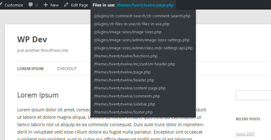 Showing files in use in admin bar