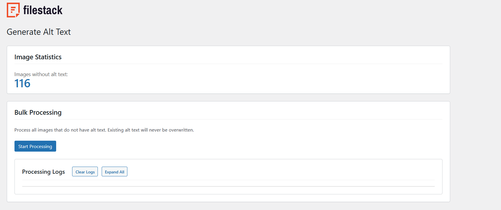 Bulk processing page with real-time progress
