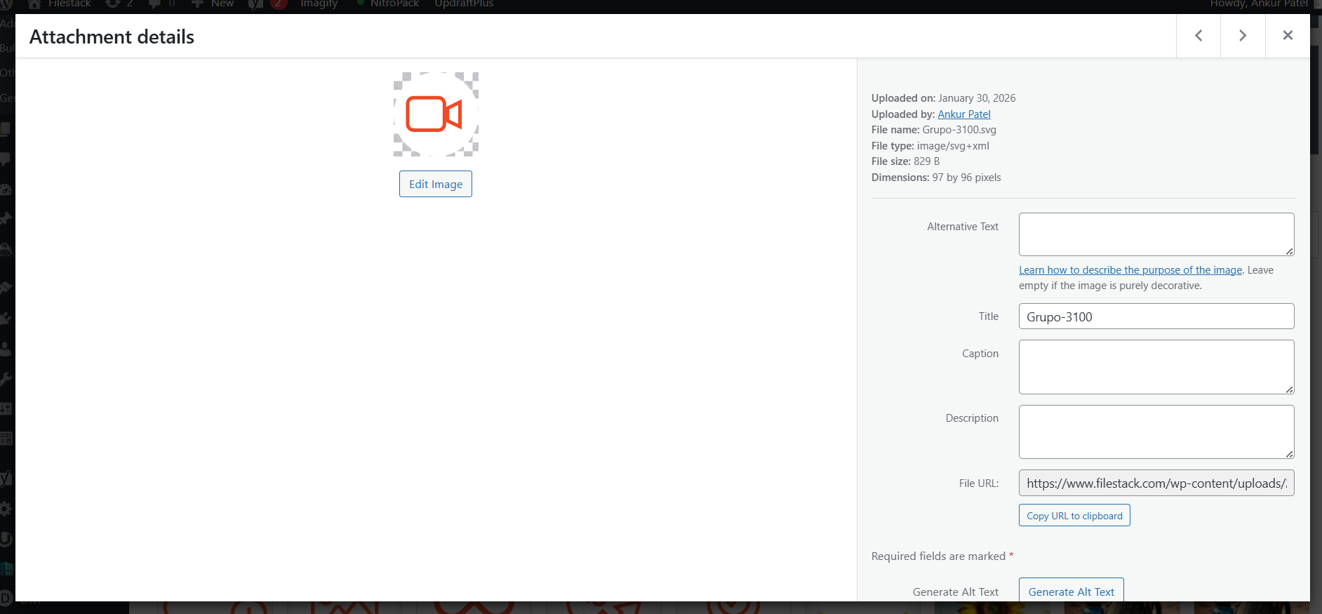 Individual image edit screen with generate button