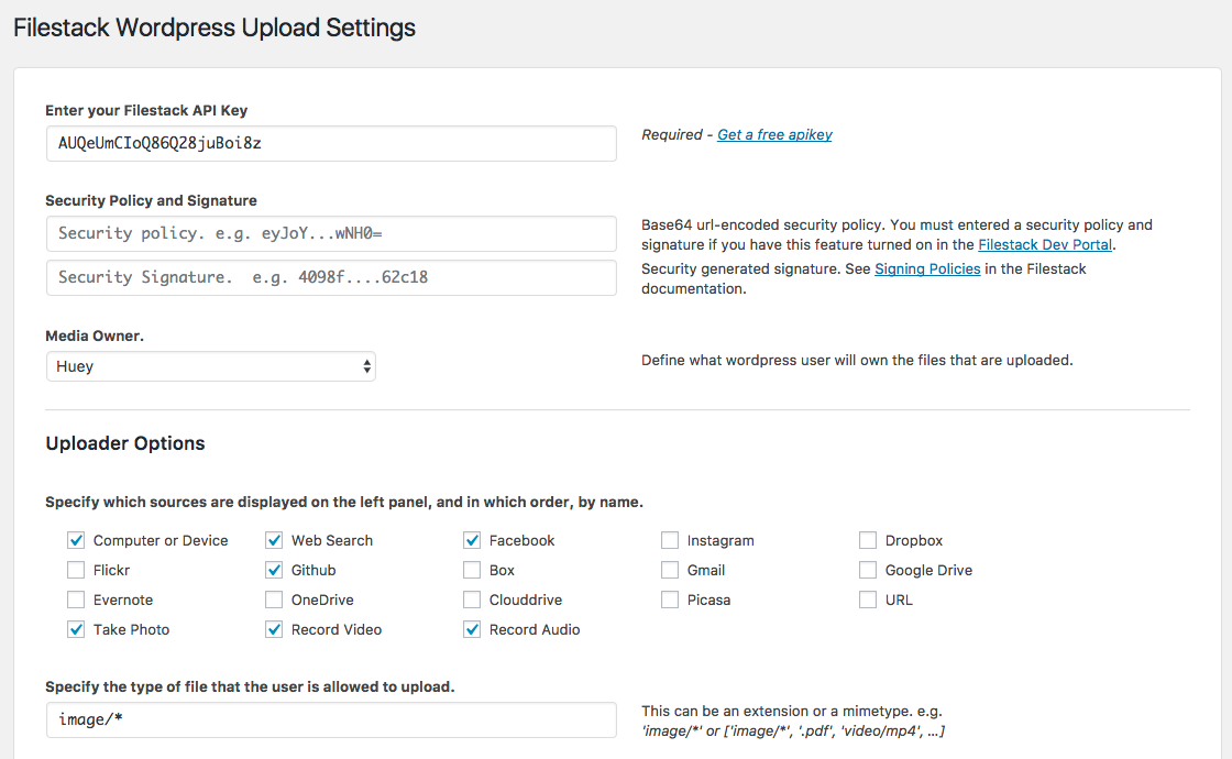 Settings Page