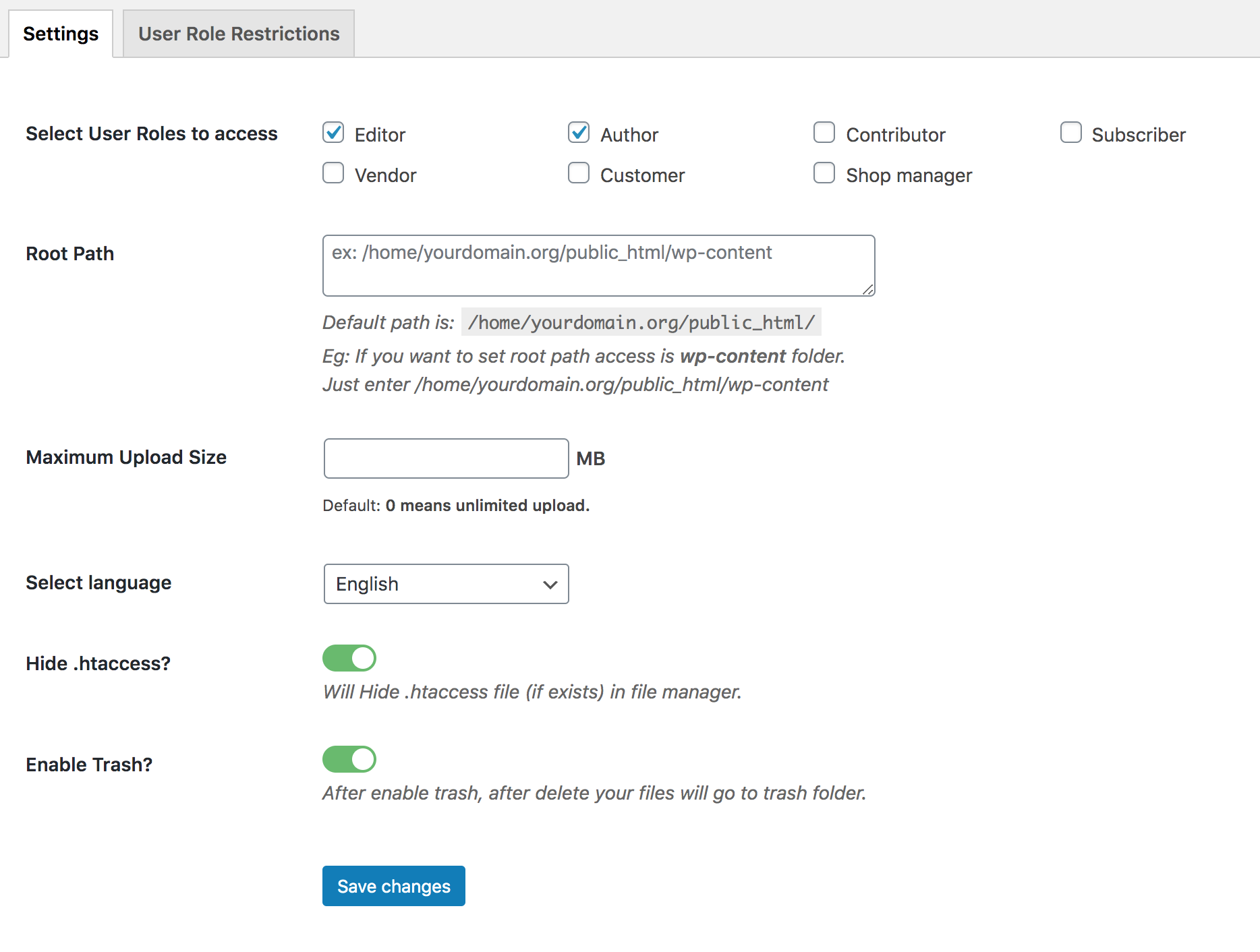 Filester general settings