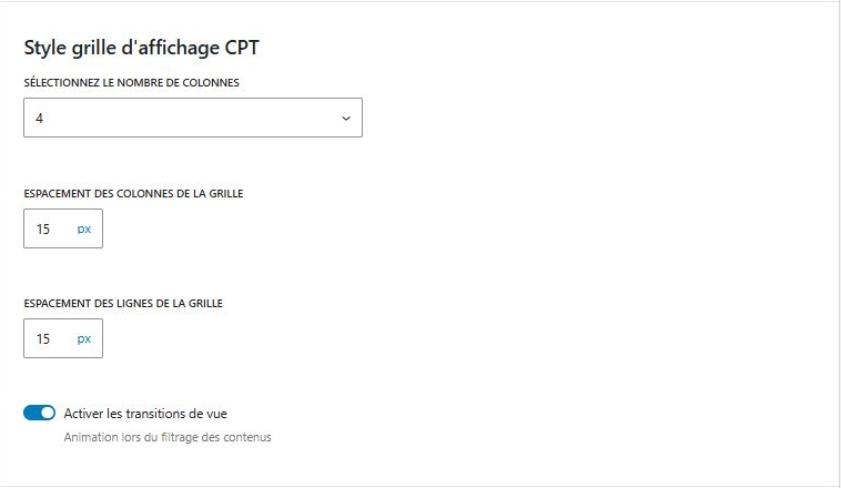 Settings page – CPT display grid style