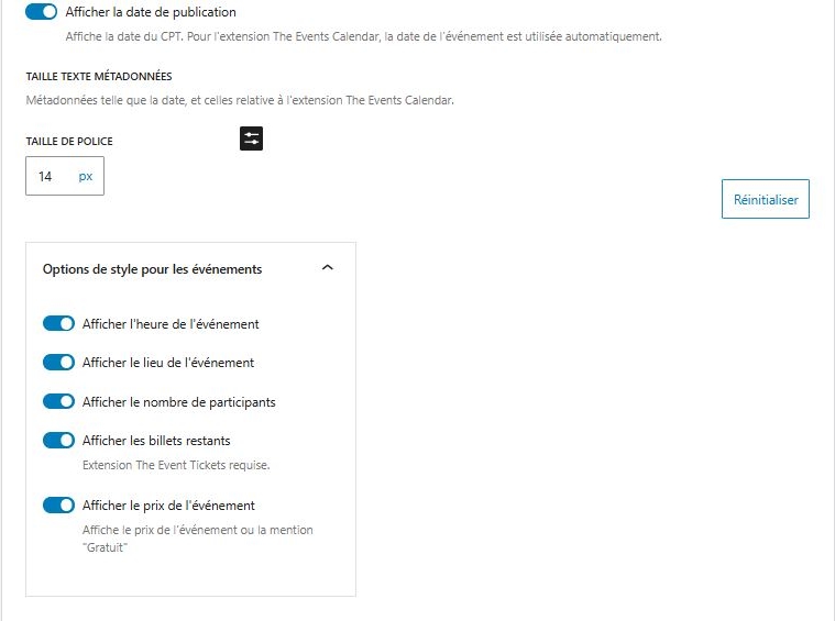Settings page – Custom post type style(continued)