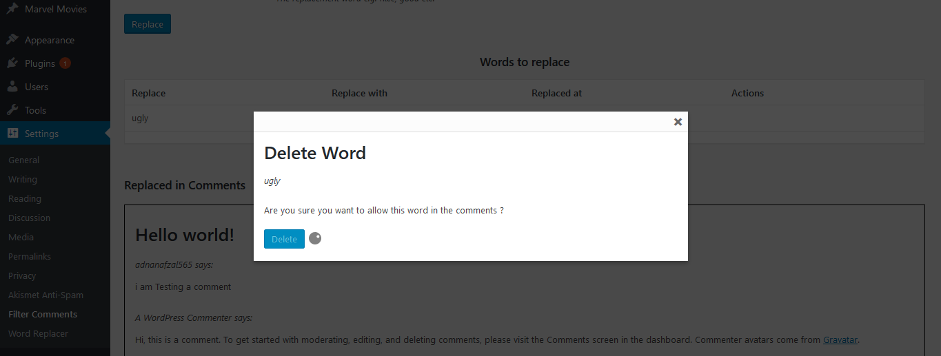 Deleting the word