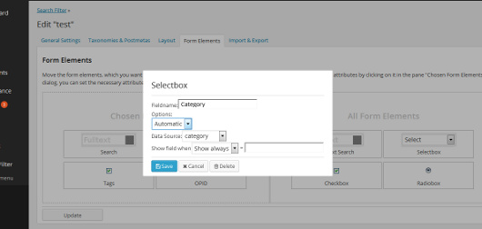 Configure the selectbox element