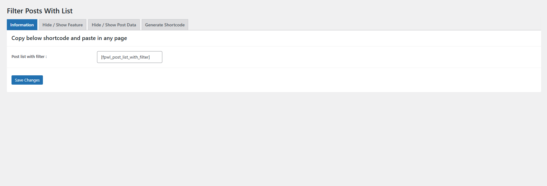 Backend - Default Posts Shortcode