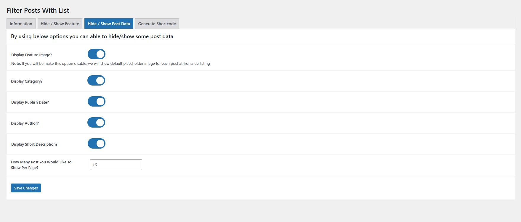 Backend - Disable / Enable Post Listing Details
