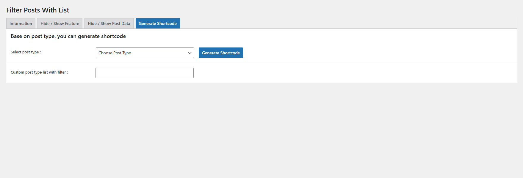 Backend - Custom Post type Shortcode Generate