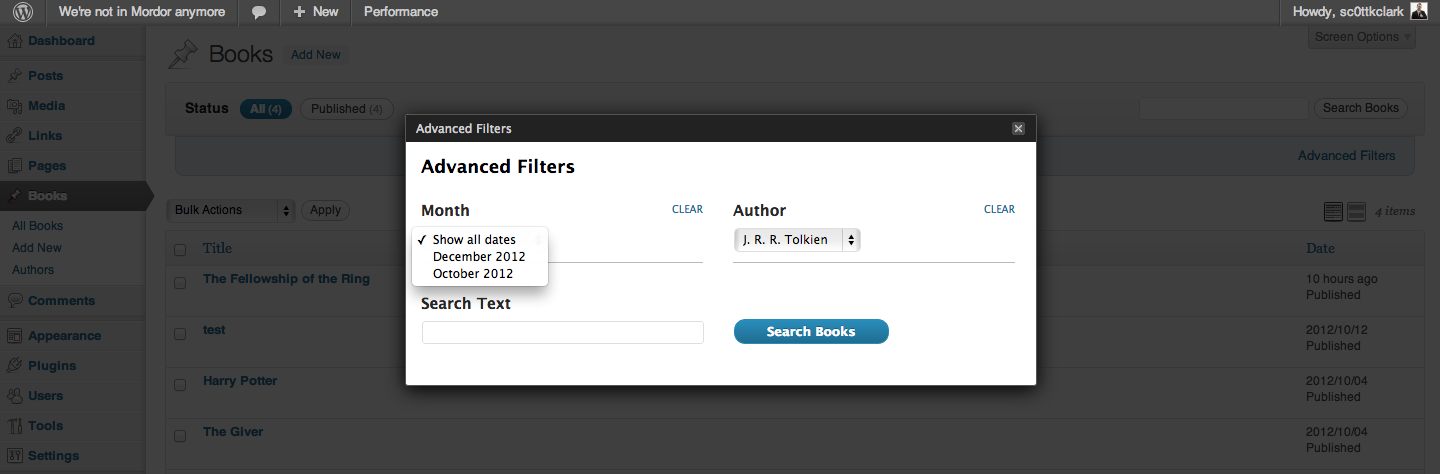 The advanced filtering pop-up