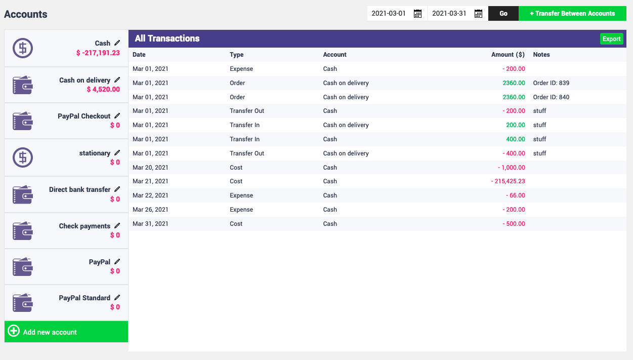 Accounts and Transactions