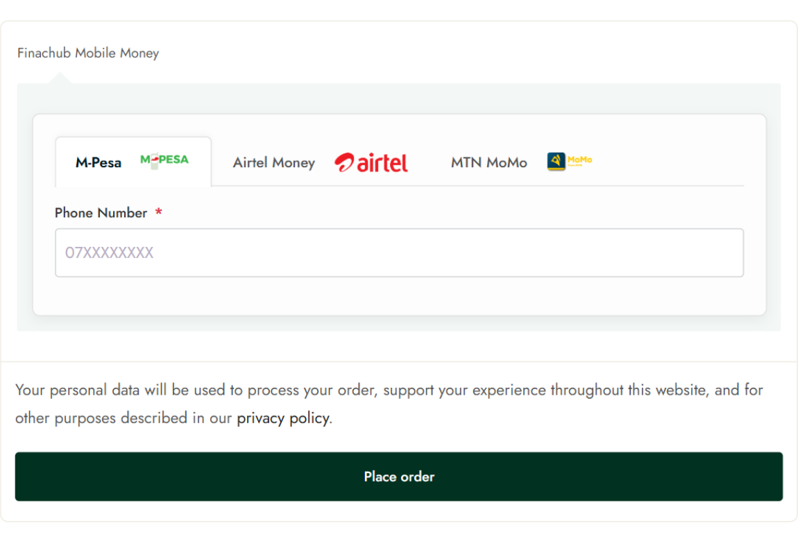 Support for M-Pesa, Airtel Money, and MTN MoMo.